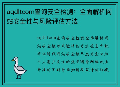 aqdltcom查询安全检测：全面解析网站安全性与风险评估方法