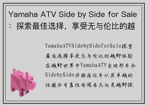 Yamaha ATV Side by Side for Sale：探索最佳选择，享受无与伦比的越野体验！